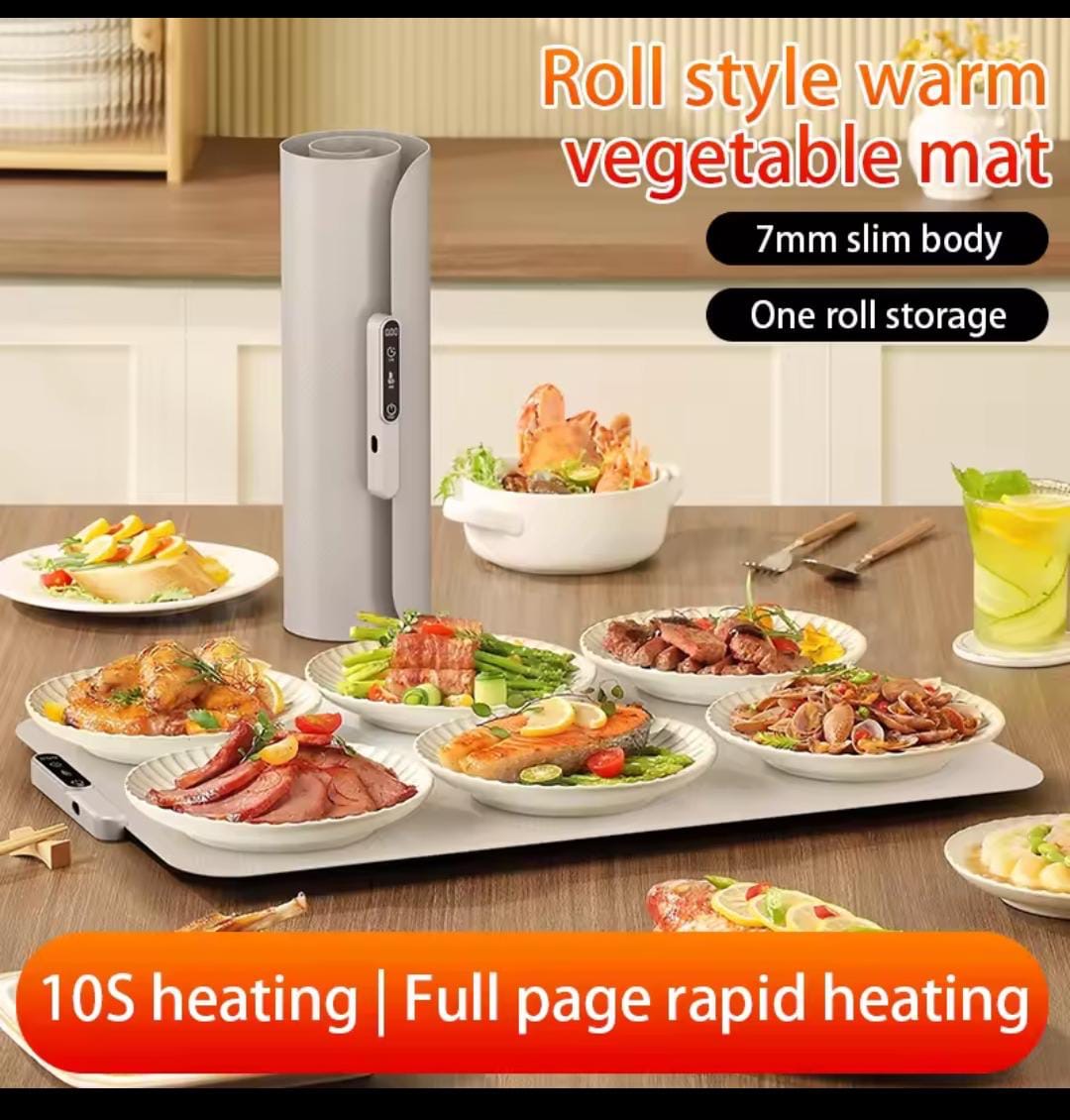 Electric Food Warming Mat | Roll-Up Silicone Heating Tray | Fast Heating Portable Food Warmer | Smart Temperature Control | Dining Table Heat Preservation Mat