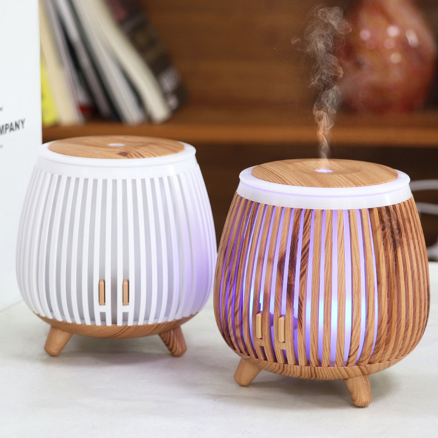 USB Ultrasonic Essential Oil Aroma Diffuser | Cool Mist Humidifier | LED Night Light | Wood Grain Air Freshener for Home, Office & Bedroom