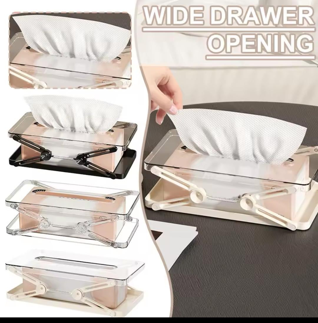 Spring Loaded Acrylic Tissue Box Holder with Lift Up Mechanism Premium Napkin Dispenser for Home, Office & Car