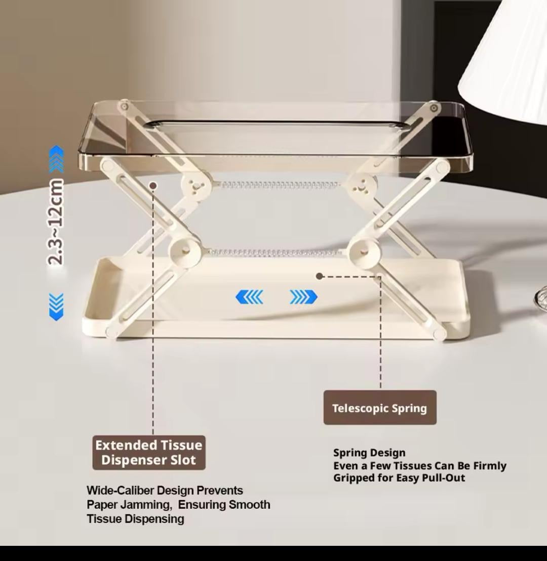 Spring Loaded Acrylic Tissue Box Holder with Lift Up Mechanism Premium Napkin Dispenser for Home, Office & Car
