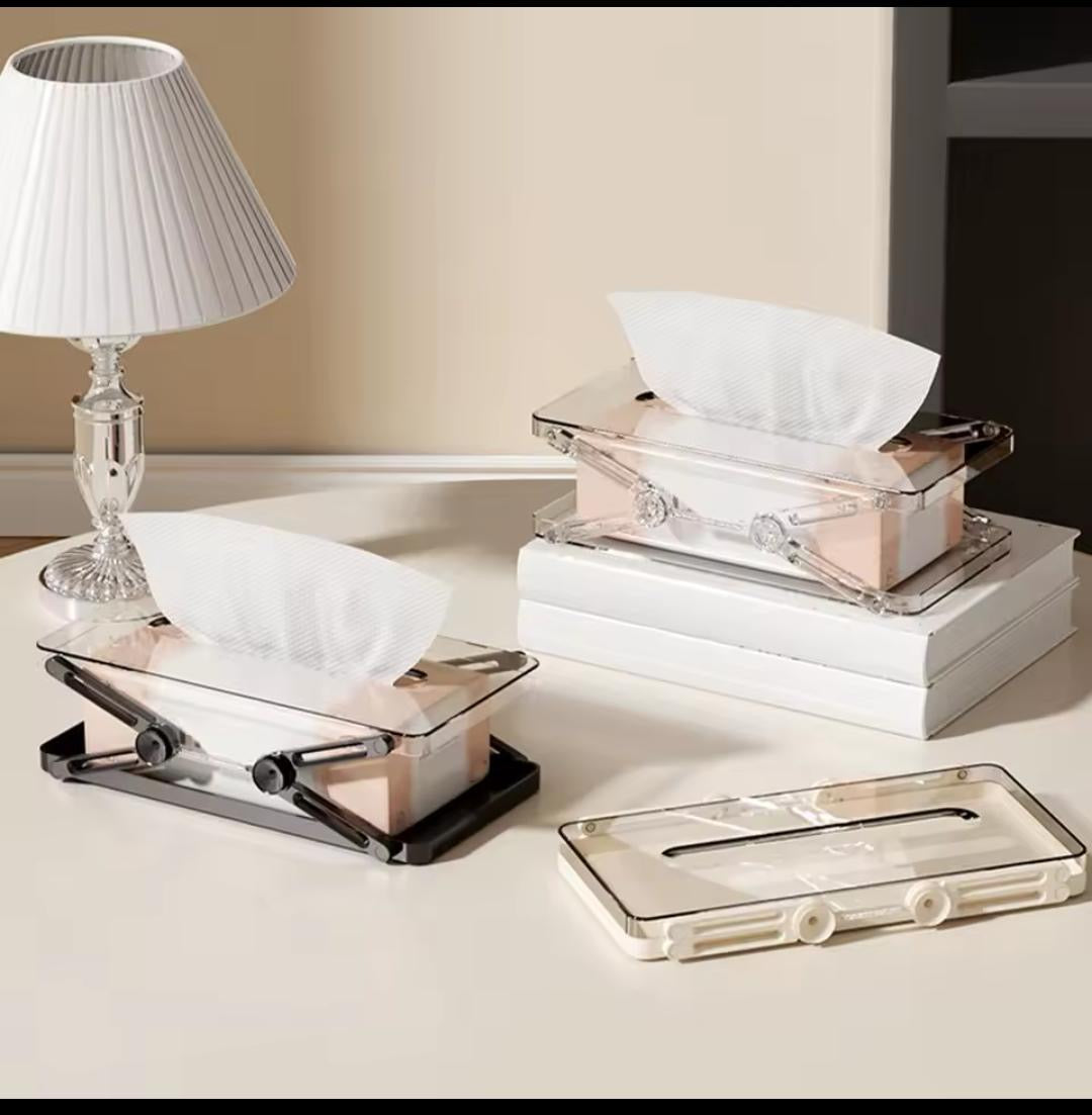 Spring Loaded Acrylic Tissue Box Holder with Lift Up Mechanism Premium Napkin Dispenser for Home, Office & Car