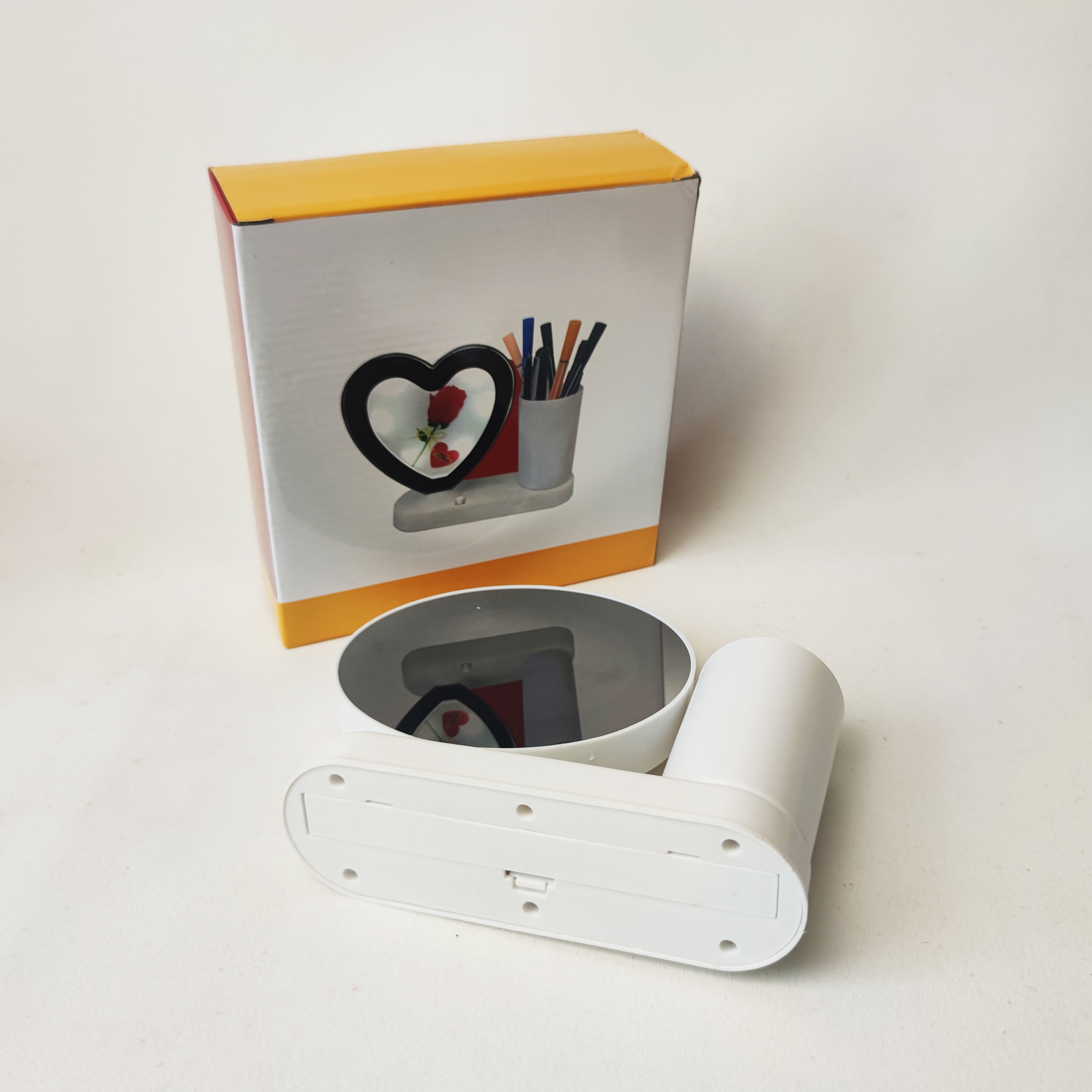 USB Charging Multi Function LED Magic Mirror Photo Frame with Pen Holder & LED Light Desktop Picture Frame Organizer