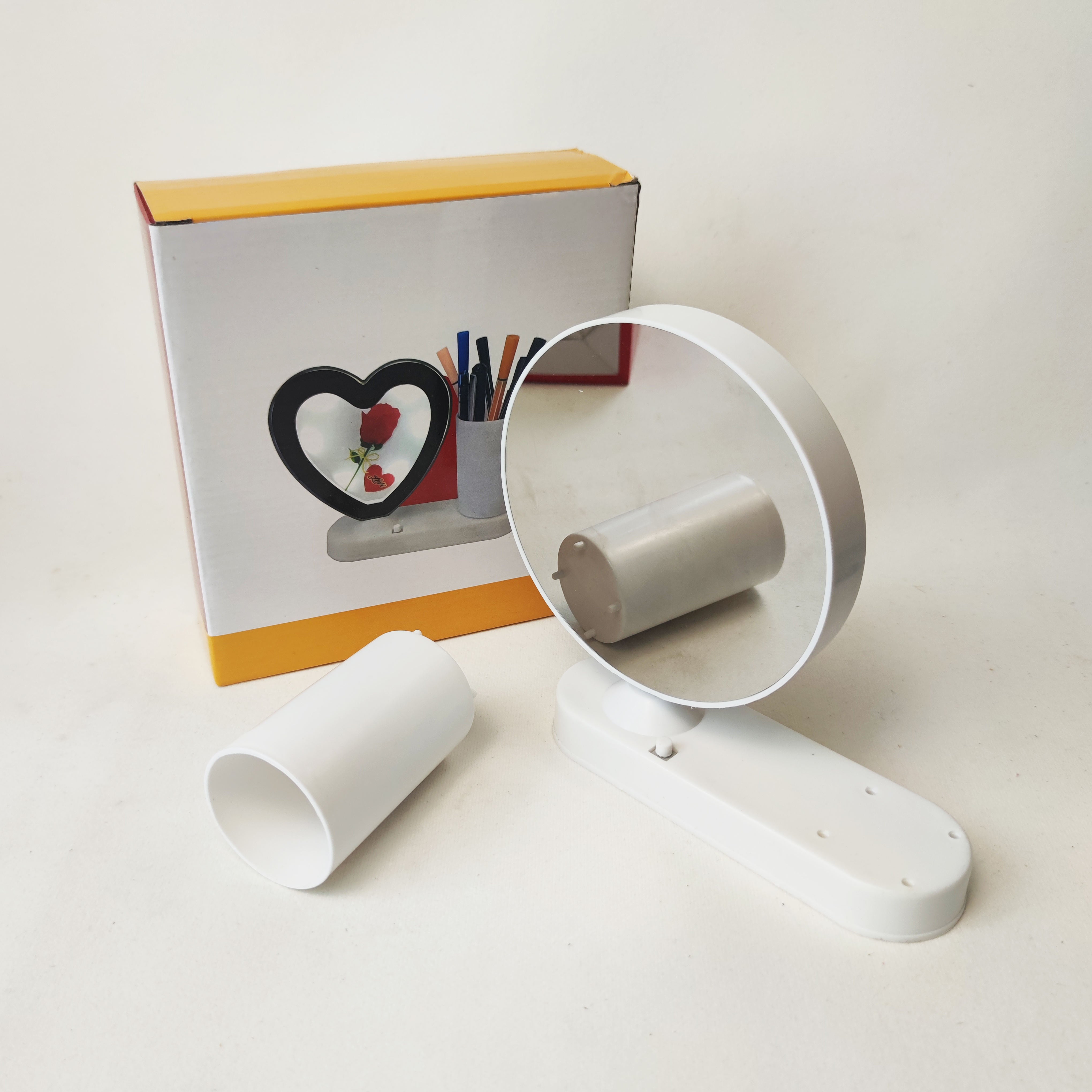 USB Charging Multi Function LED Magic Mirror Photo Frame with Pen Holder & LED Light Desktop Picture Frame Organizer