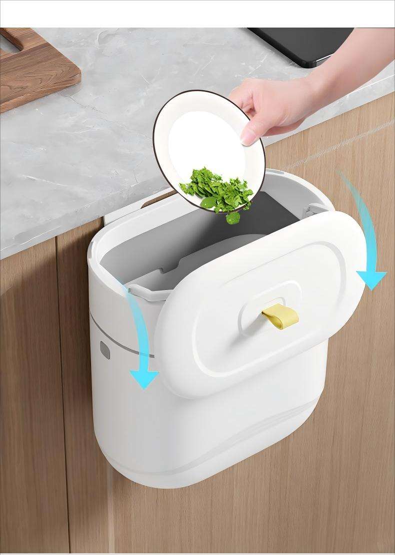 Hanging Trash Can Space Saving Kitchen & Bathroom Waste Bin with Lid