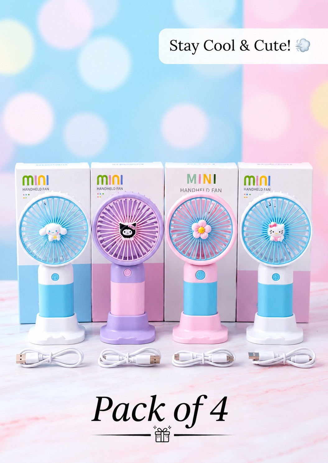 Pack of 4 Mini Portable Fans Set