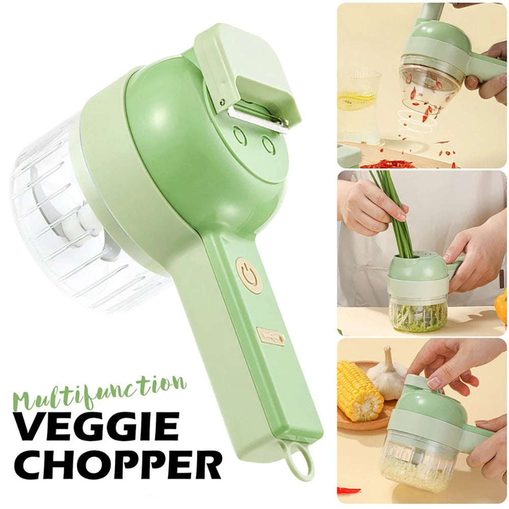 4-in-1 Handheld Electric Vegetable Chopper & Slicer Set (Wireless Garlic Mud Masher & Peeler)