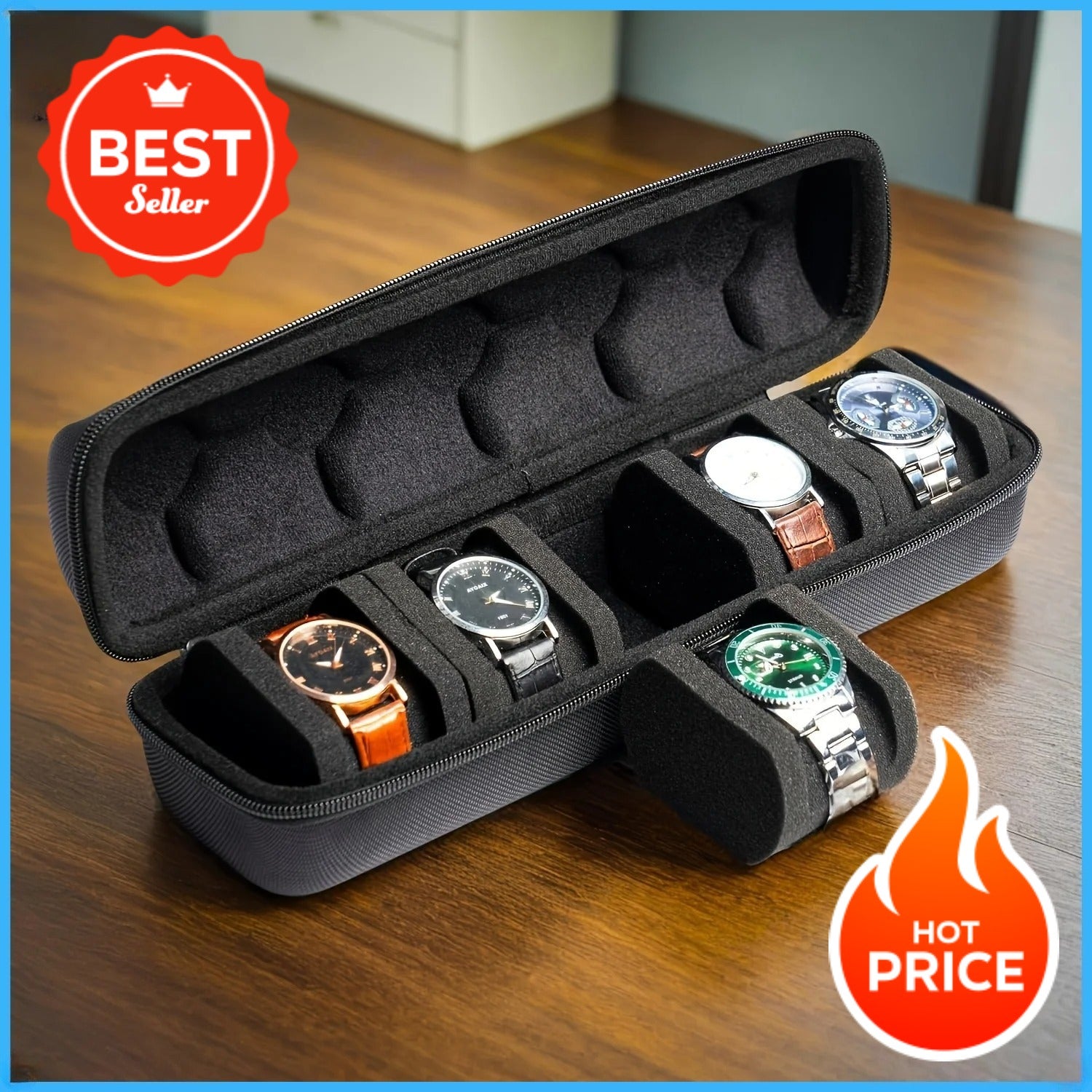 Portable Shockproof 5-Slot Watch Case Storage Organizer