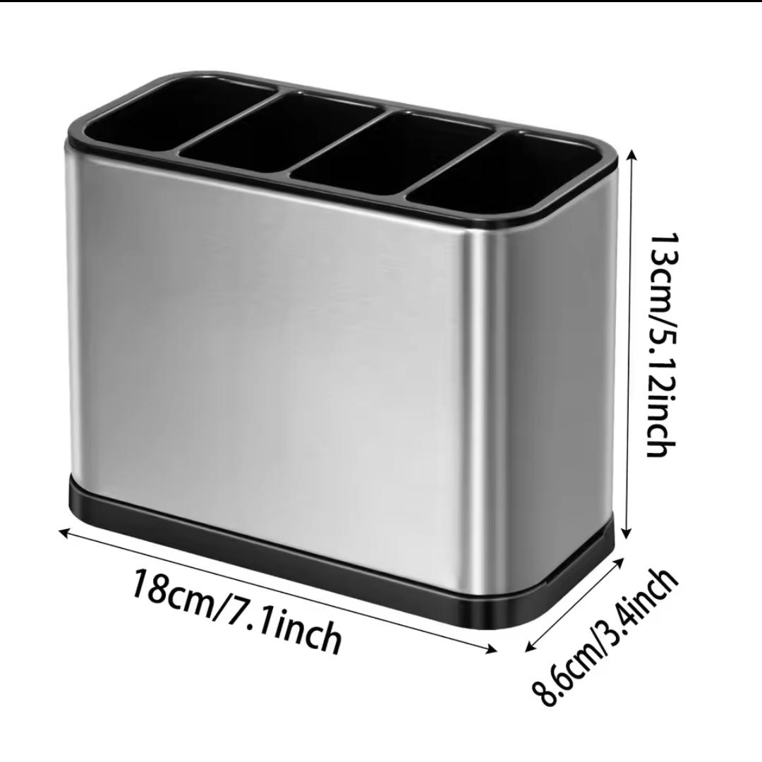 Stainless Steel Kitchen Utensil Holder & Cutlery Organizer (4-Compartment Countertop Caddy)
