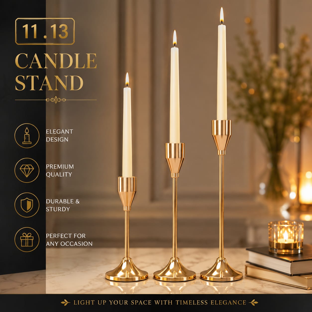 Elegant Gold Taper Candle Holder Set