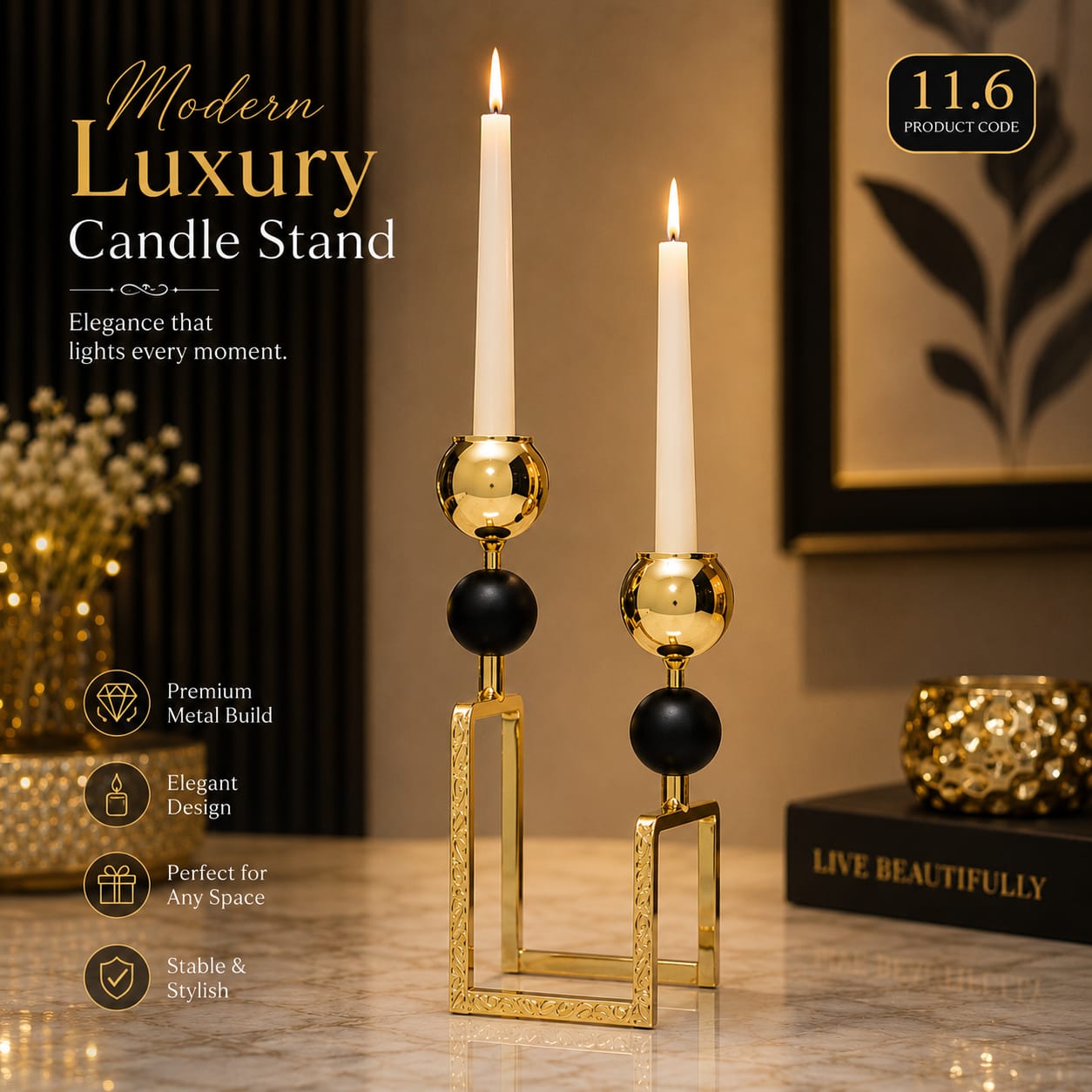 Modern Luxury Gold Candle Holder Set Elegant Metal Candle Stand for Home & Table Décor
