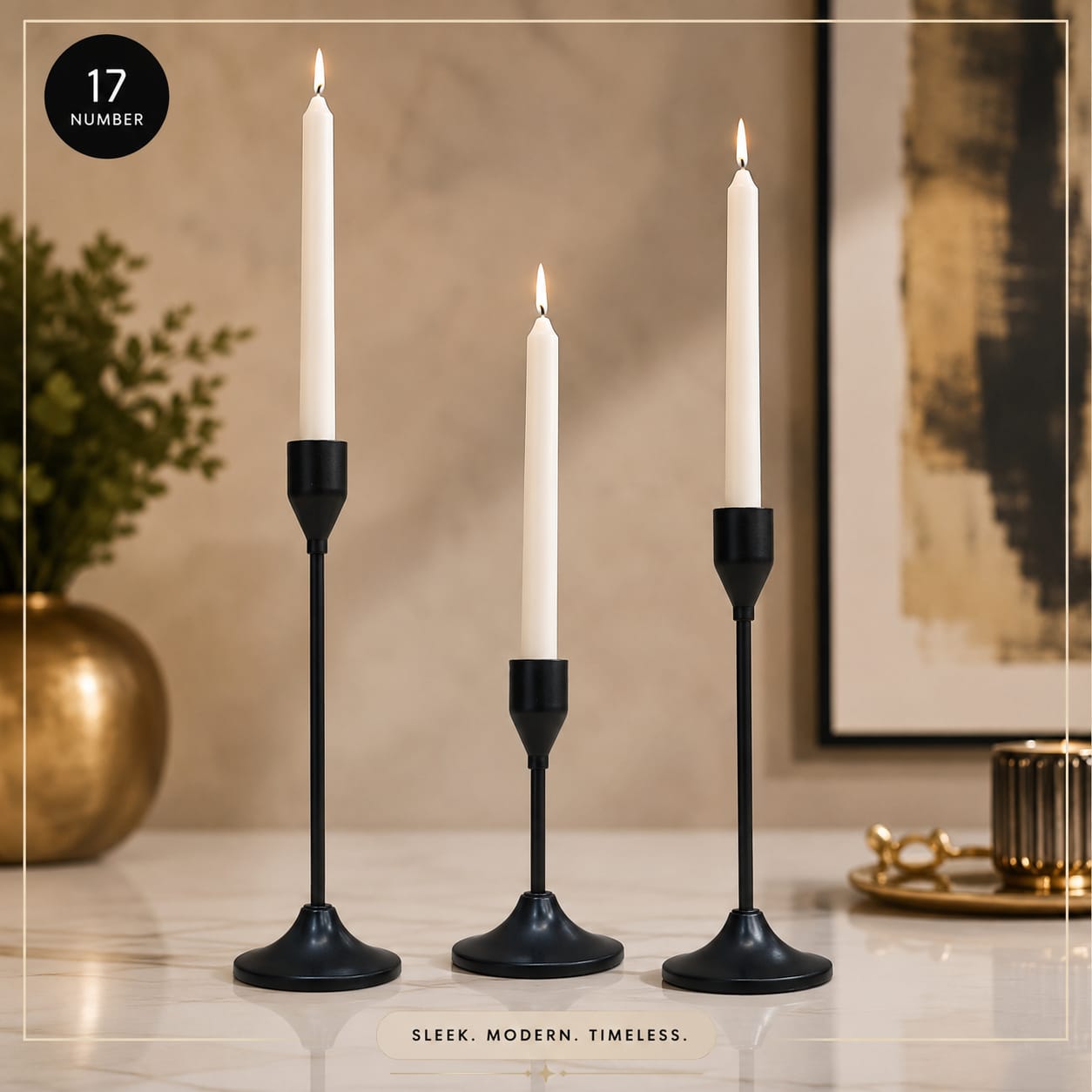 Modern Black Metal 3-Piece Candle Holder Set