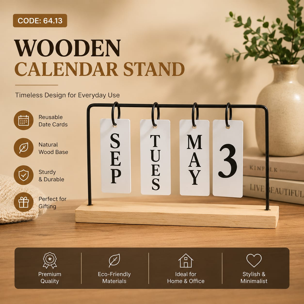 Wooden Perpetual Calendar Stand