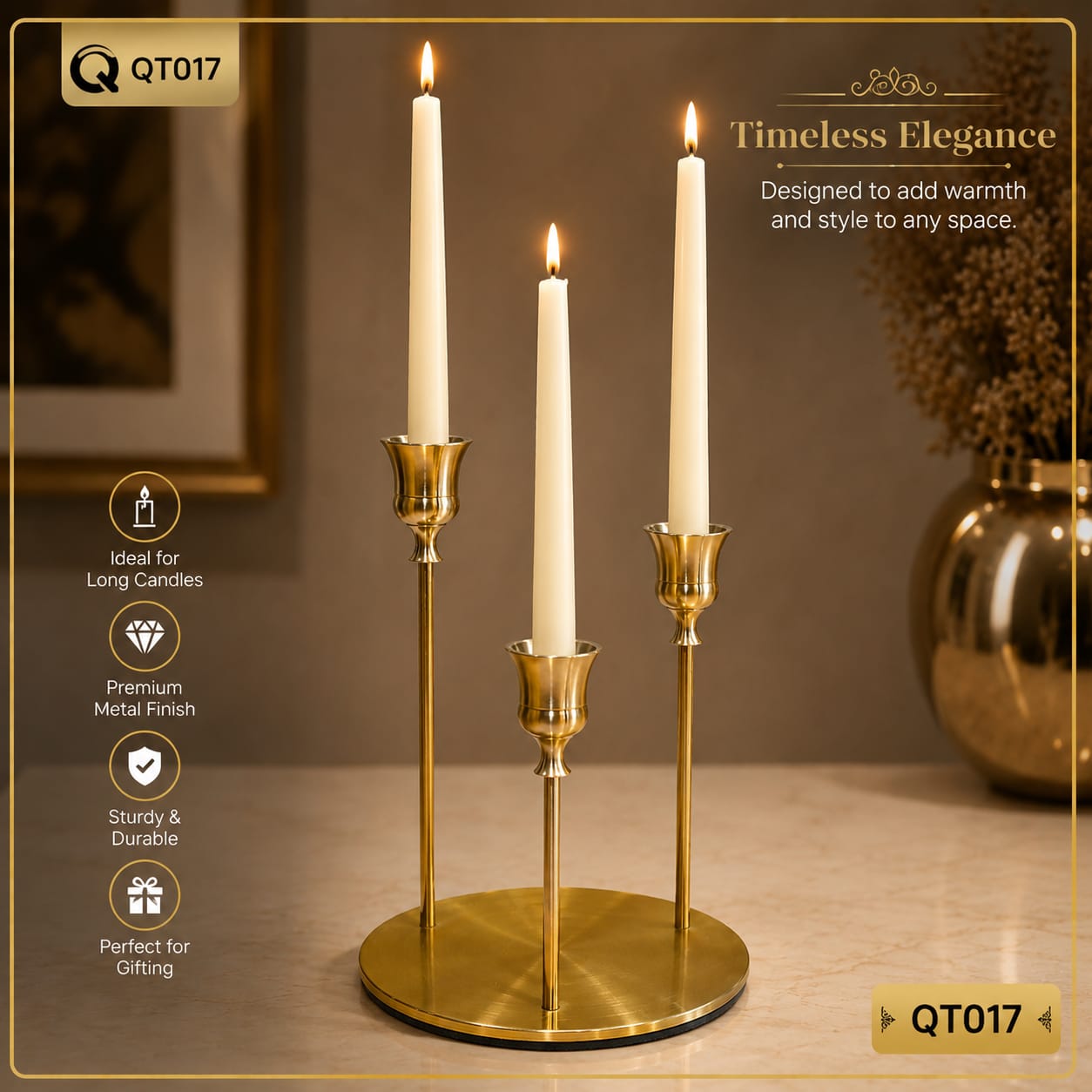 Luxury Gold Metal 3 Piece Candle Holder Stand Set Modern Table Centerpiece for Home Décor & Weddings