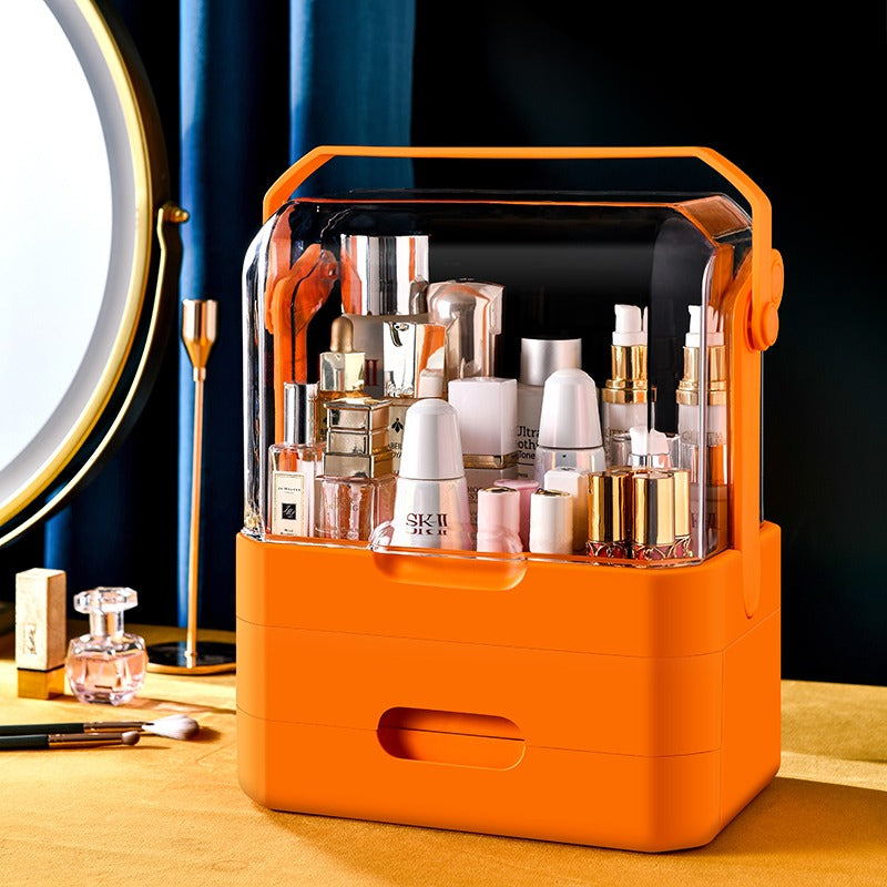 Large Capacity Portable Makeup Organizer Box - Dustproof Cosmetic Storage Case with Drawers & Handle