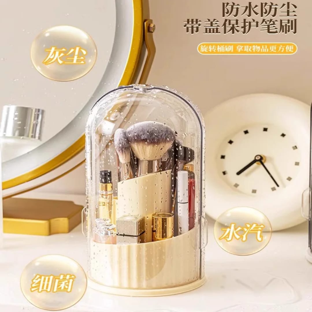 360° Rotating Makeup Brush Holder Dustproof Large Capacity Cosmetic Storage Box with Clear Lid for Lipstick Eyeshadow & Beauty Accessories