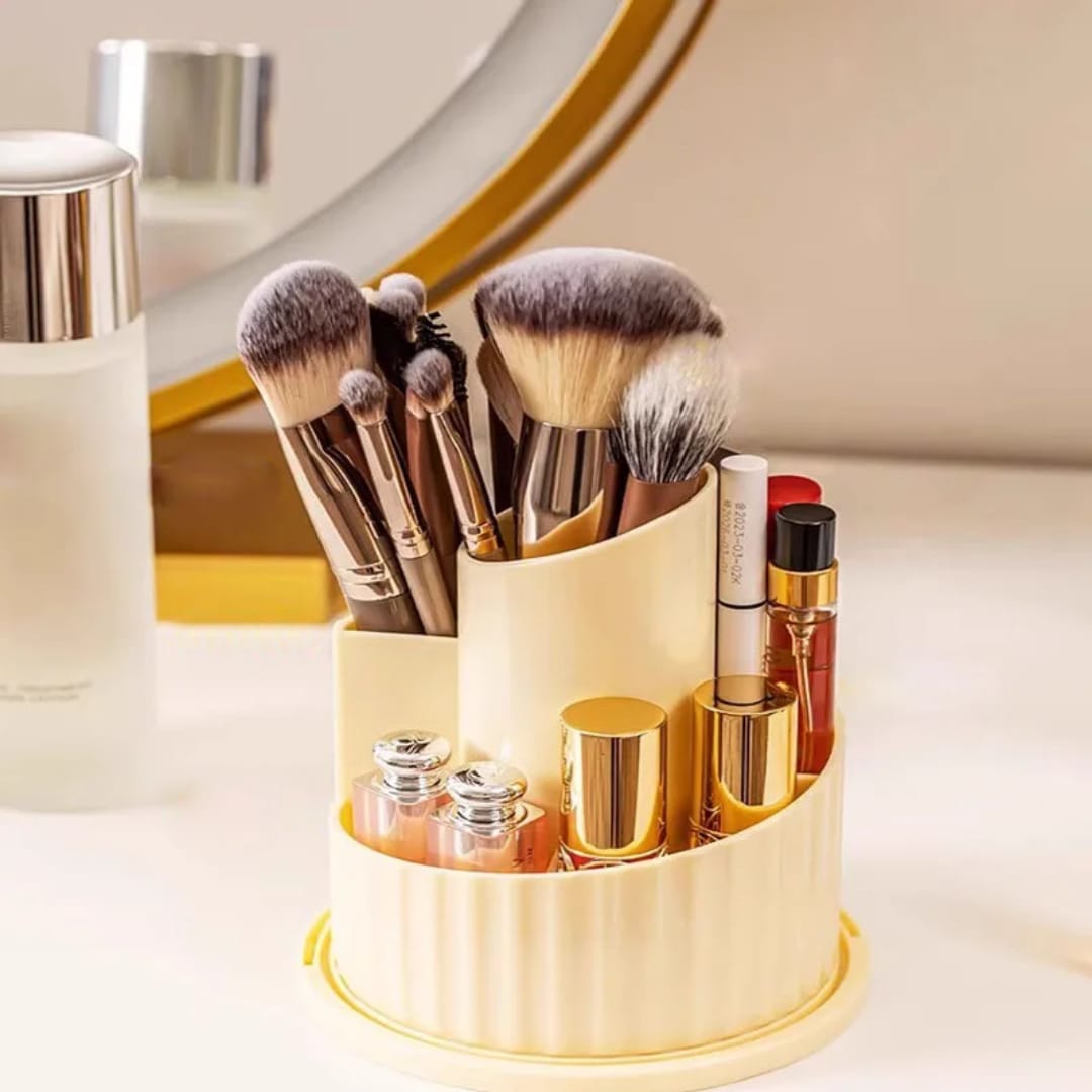 360° Rotating Makeup Brush Holder Dustproof Large Capacity Cosmetic Storage Box with Clear Lid for Lipstick Eyeshadow & Beauty Accessories
