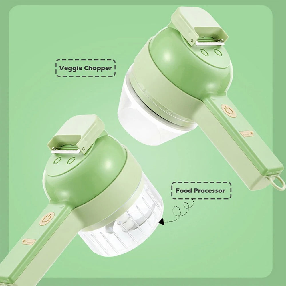 4-in-1 Handheld Electric Vegetable Chopper & Slicer Set (Wireless Garlic Mud Masher & Peeler)