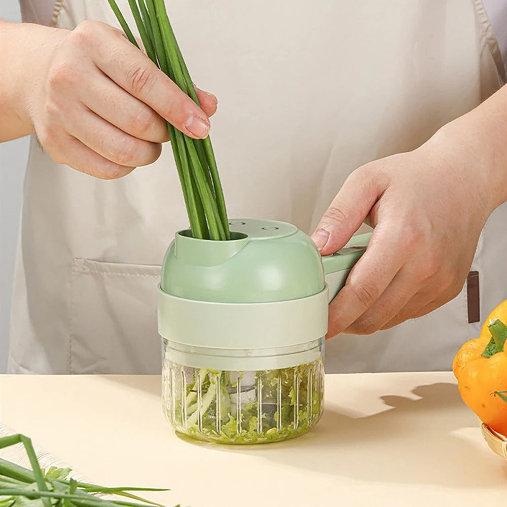 4-in-1 Handheld Electric Vegetable Chopper & Slicer Set (Wireless Garlic Mud Masher & Peeler)