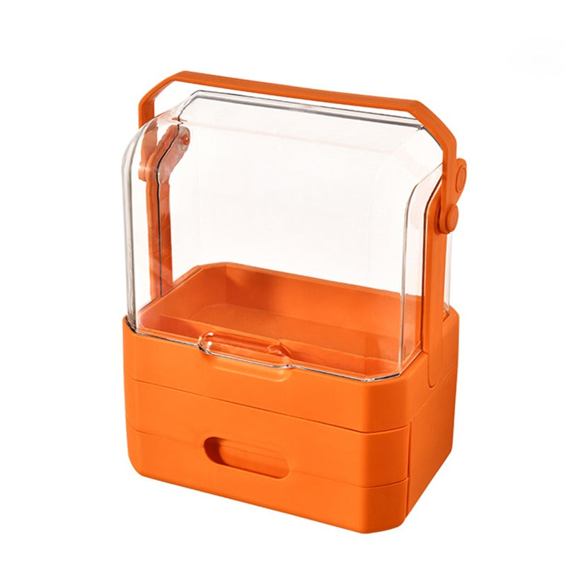 Large Capacity Portable Makeup Organizer Box - Dustproof Cosmetic Storage Case with Drawers & Handle