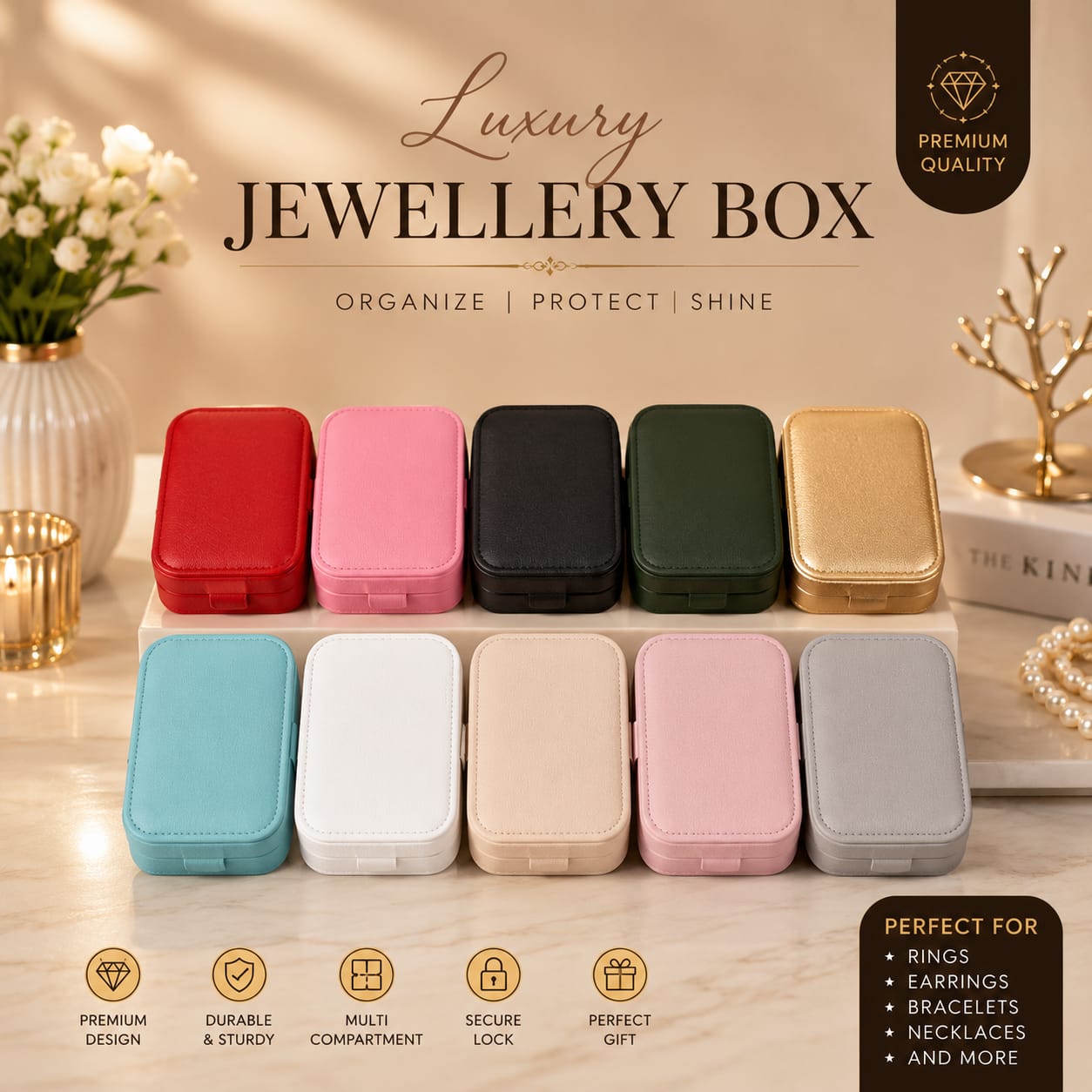 Premium Portable Leather Travel Jewelry Box Organizer