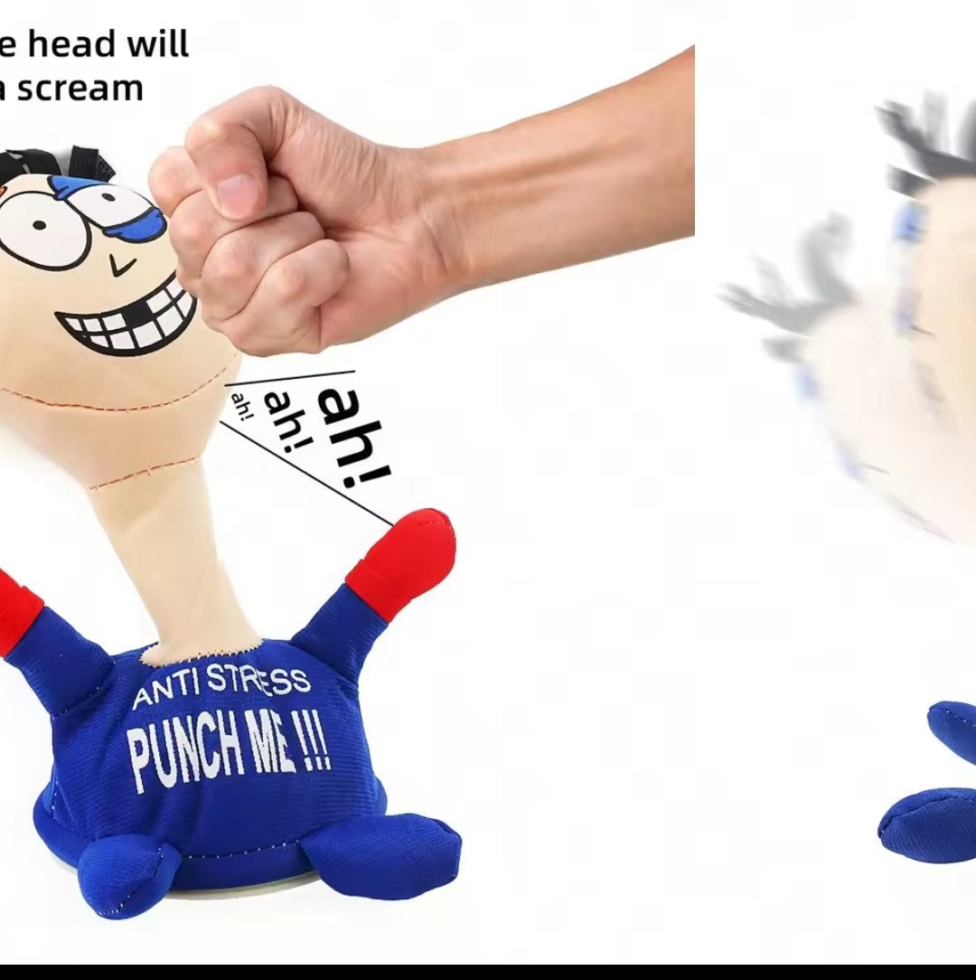 Funny Anti-Stress Punch Me Plush Toy Screaming Stress Relief Doll, Soft Squeeze Punching Toy, Novelty Desk Gift for Adults & Kids